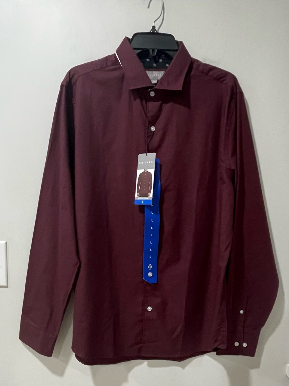 NWT Ted Baker Long Sleeve Button Down Shirt Maroon Burgandy Check Classic Cotton